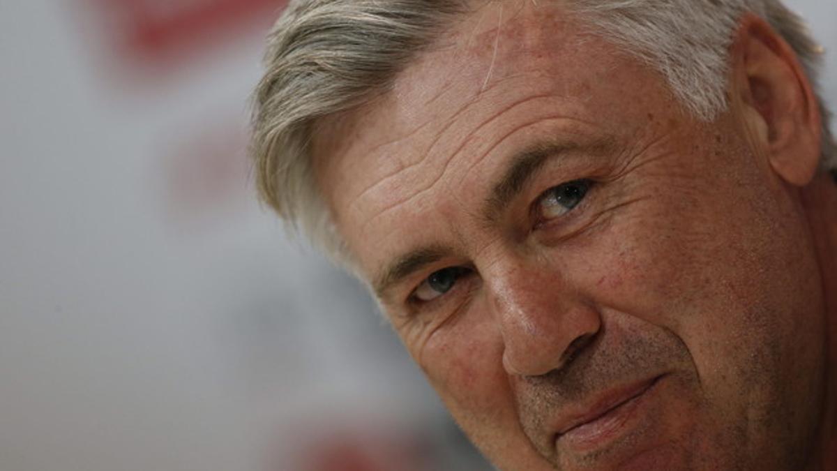 Carlo Ancelotti, durante la rueda de prensa tras el entrenamiento en la Ciudad Deportiva de Valdebebas