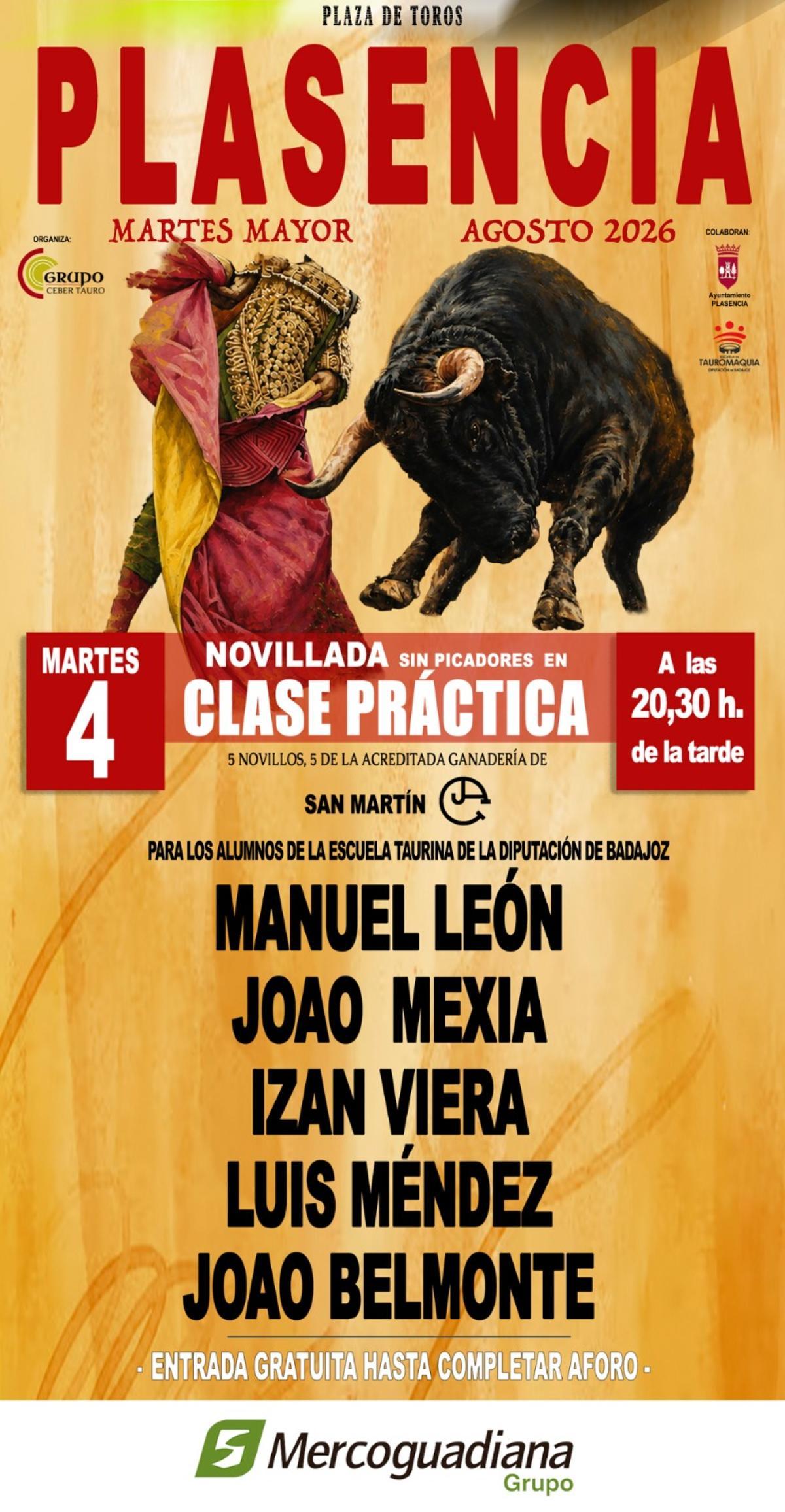 Cartel del festejo taurino del Martes Mayor de Plasencia.