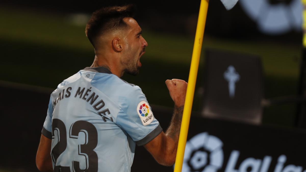 Brais celebra un gol ante el Rayo en Balaídos.