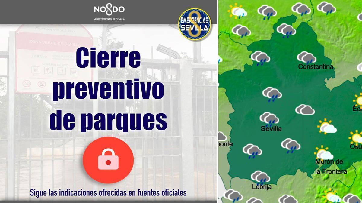 Sevilla cierra los parques este sábado por las inclemencias meteorológicas.