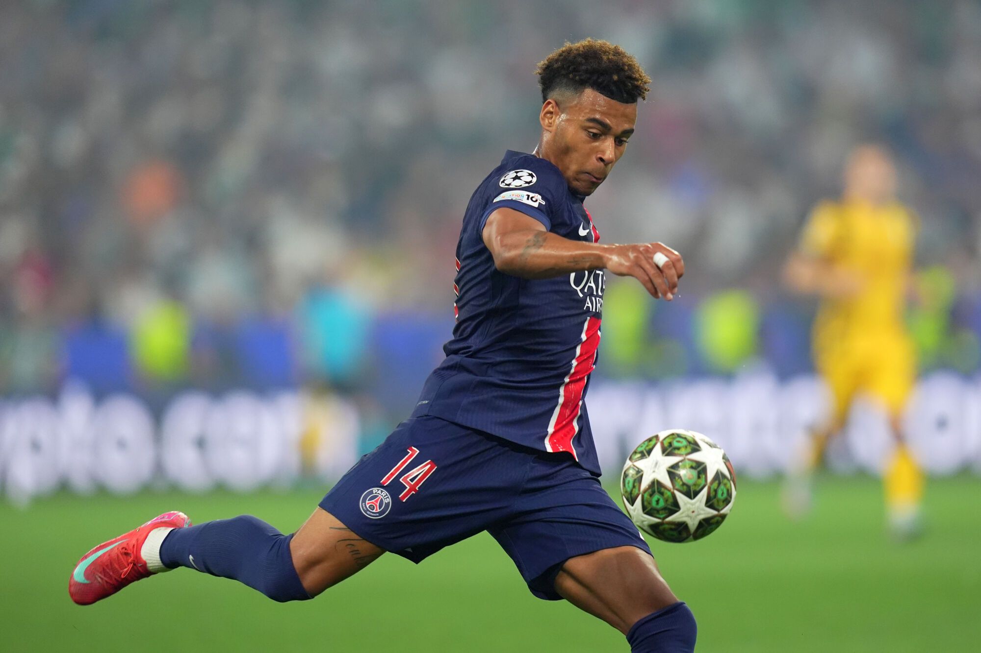 PSG's Desire Doue  scories goal  2-0  during the Uefa Champions League Final soccer match between Paris Saint Germain and FC Inter  at Allianz Arena  in Munich , Germany -  Saturday May 31, 2025 . Sport - Soccer (Photo by Spada/LaPresse)