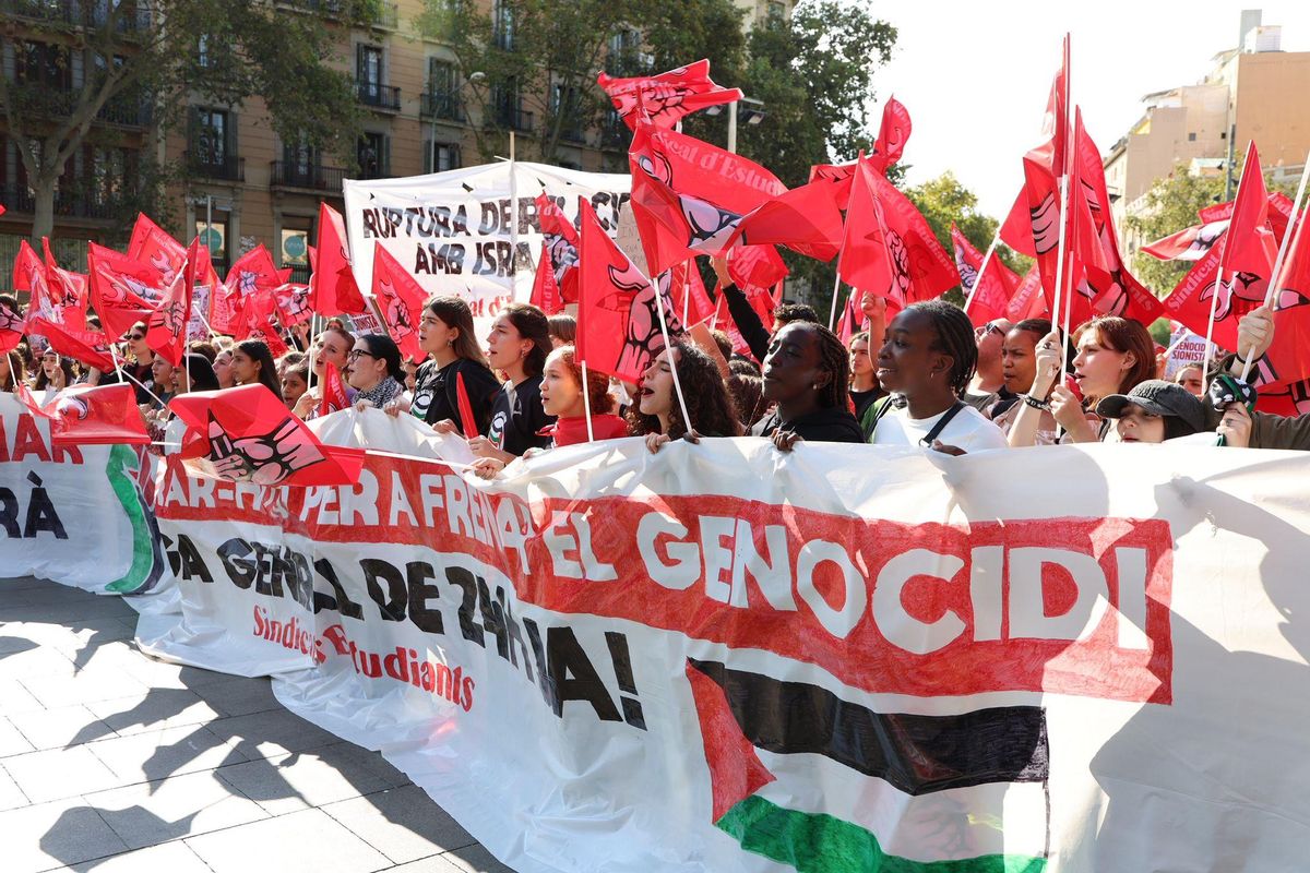 Manifestación de estudiantes en favor de Palestina en Barcelona