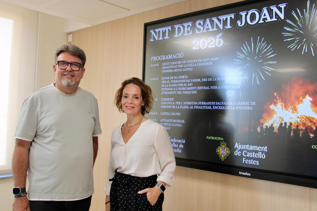 Manuel Ruiz, vicepresidente de la Federació de Colles, y Noelia Selma, concejala de Fiestas de Castelló.