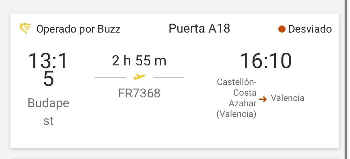Captura de imagen del vuelo desviado.