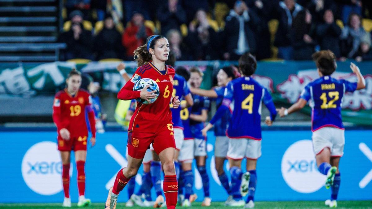 La jugadora de la selección española Aitana Bonmatí en el partido entre España y Japón en el Mundial de Australia y Nueva Zelanda 2023