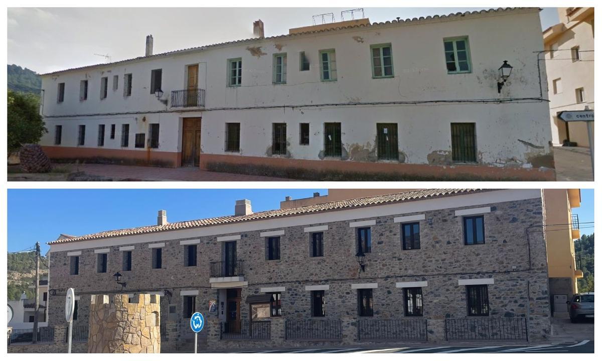 Imagen del antes y después de la casa cuartel tras la restauración del inmueble.