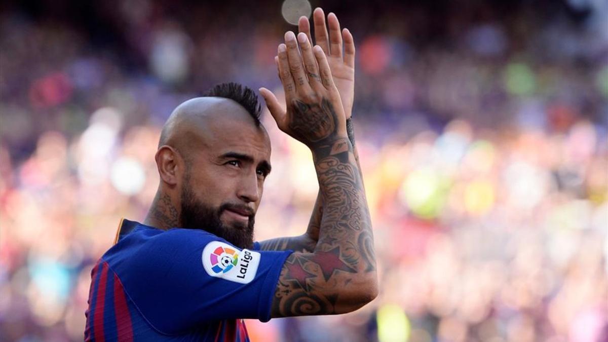 Arturo Vidal fue uno de los grandes protagonistas de la presentación del FC Barcelona