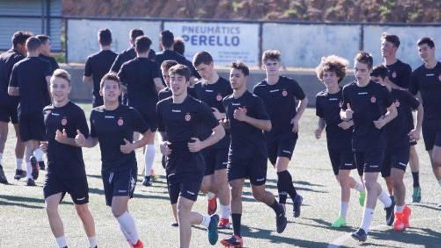 El juvenil A del Girona, en un entrenament a Vilablareix.