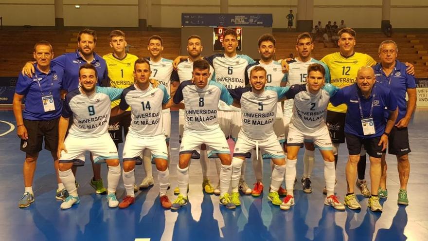 El equipo de fútbol sala de la UMA en su debut en el Campeonato Europeo Universitario 2019