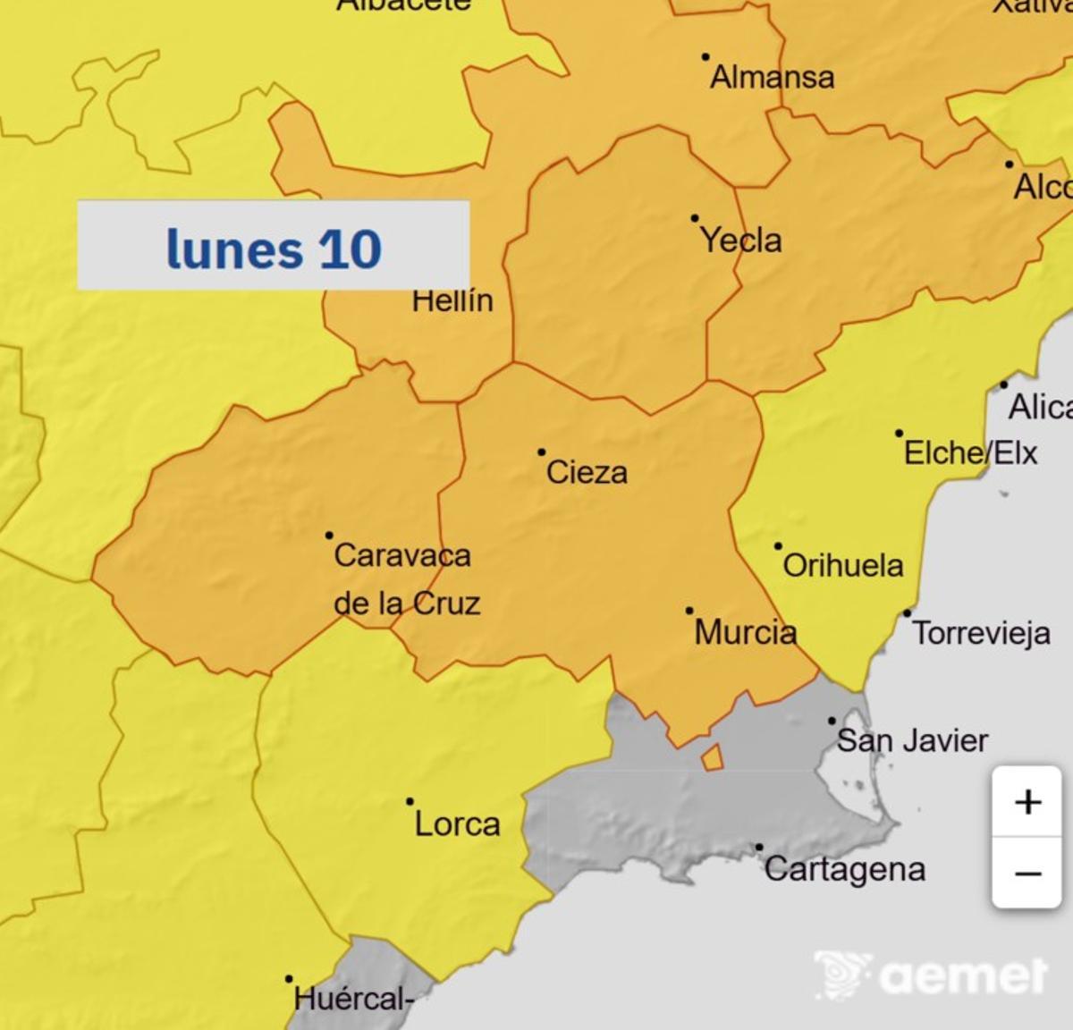 Última actualización de los avisos por parte de la Aemet para este lunes 10 de agosto.