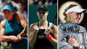 Las tenistas Simona Halep, Angelique Kerber y Caroline Wozniacki, de izquierda a derecha.