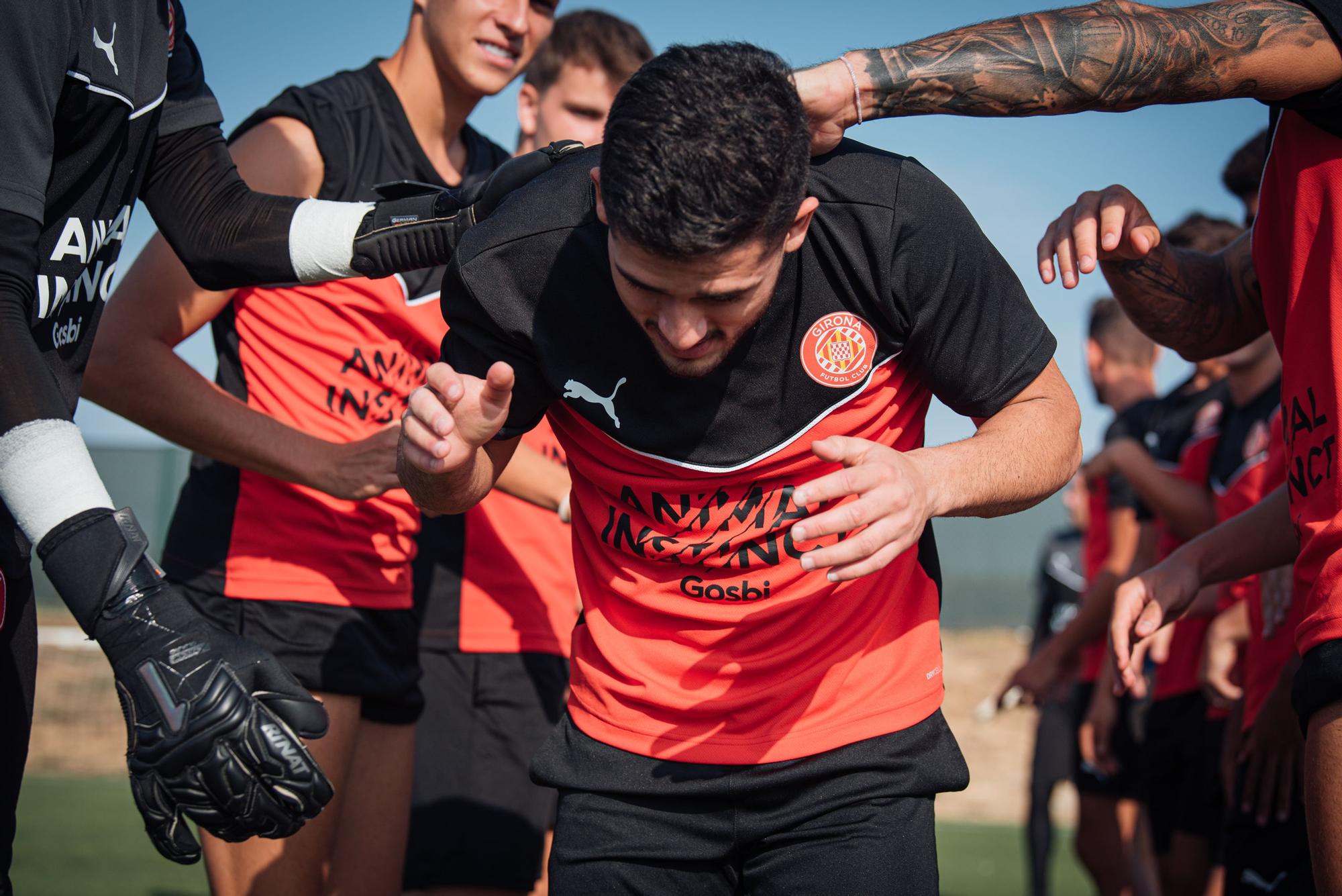 Primer entrenament amb el Girona de David López i Yan Couto