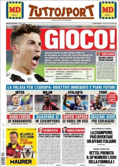 Portada TUTTOSPORT martes 9 de abril de 2019