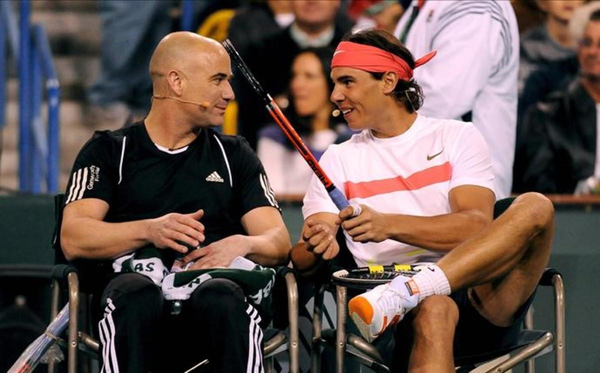 Agassi and Rafa, in an exhibition match in 2010