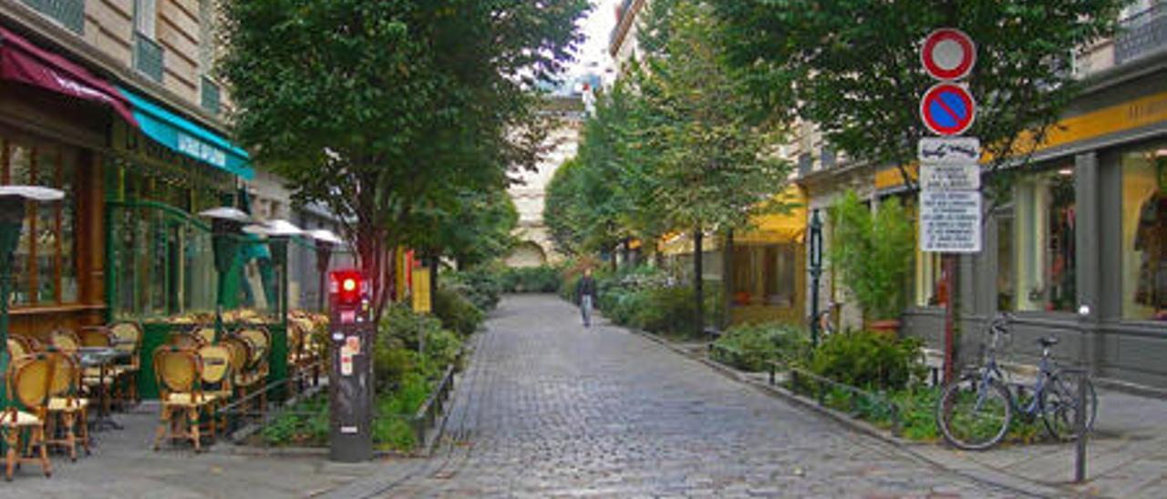 Una calle de París con pavimento permeable.