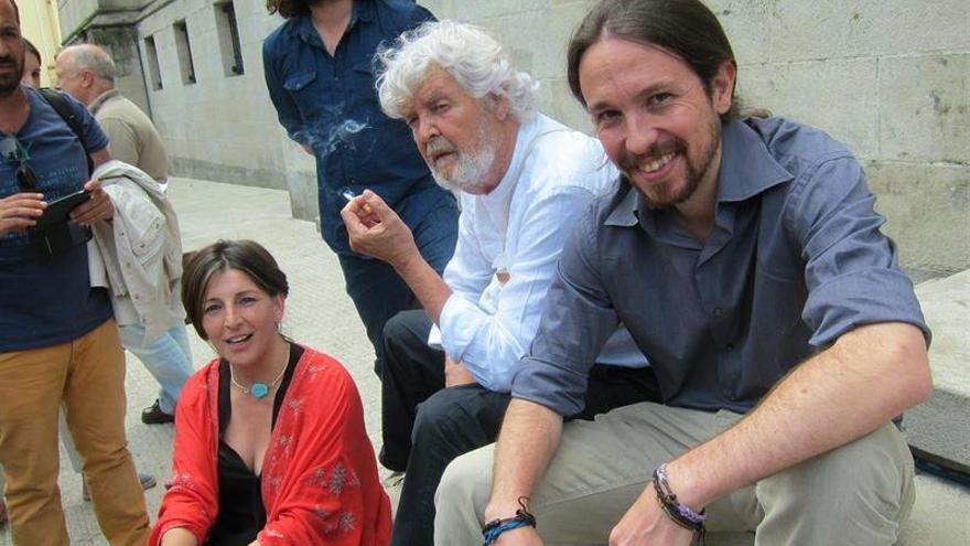 El encuentro mantenido por Yolanda Díaz, Beiras y Pablo Iglesias este verano en A Coruña. // E.P.