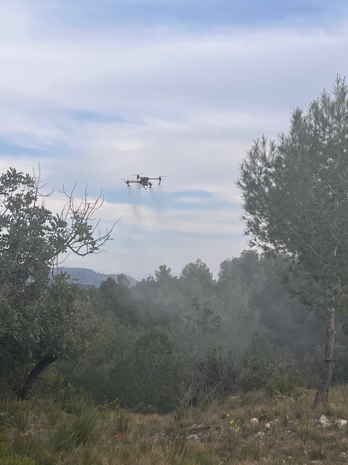 Foto de un dron pulverizando en Soneja.