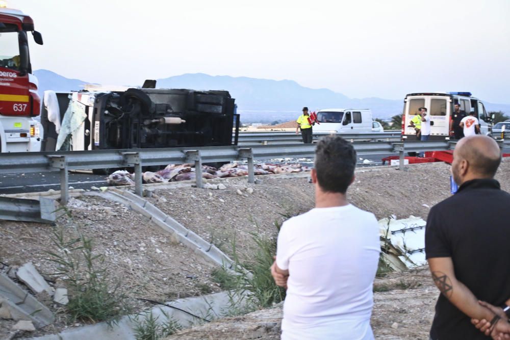 Accidente de camión cargado de carne congelada