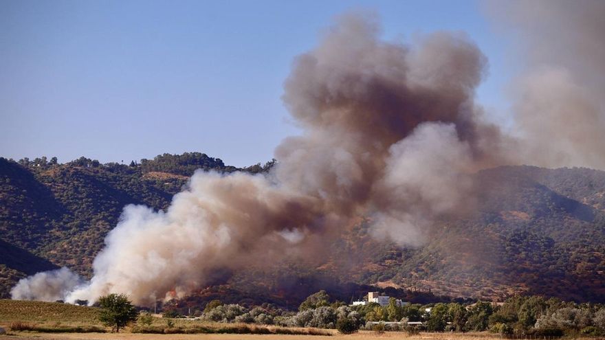Los bomberos y el Infoca luchan contra un incendio forestal cerca del Castillo de la Albaida
