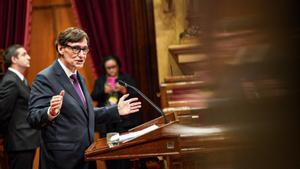 El president de la Generalitat, Salvador Illa, en el discurso del pleno del debate de política general