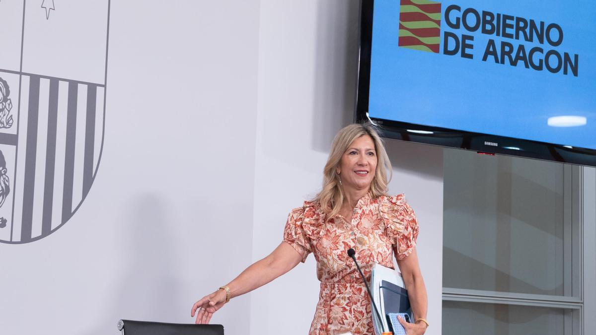 Mar Vaquero, vicepresidenta del Gobierno de Aragón, en la rueda de prensa posterior al Consejo de Gobierno.