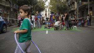 El Dia sin Coches, del 2016, con el tráfico cortado en la calle Bailèn a la altura Travesera de Gràcia.