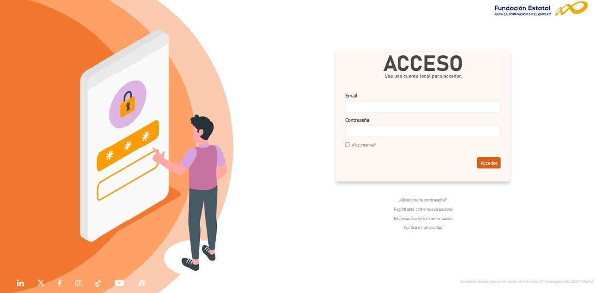 Registro para realizar cursos en el SEPE a través de la Fundación Estatal para la Formación en el Empleo.