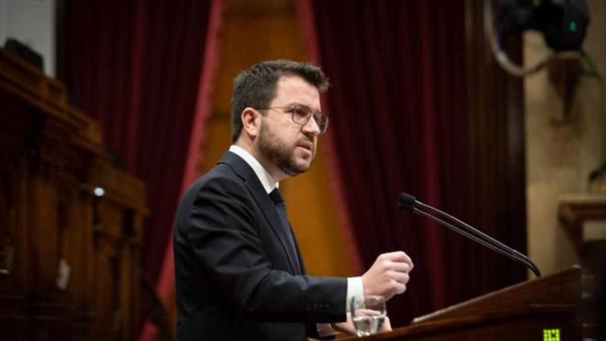 El ’president’ de la Generalitat, Pere Aragonès, en el Parlament.