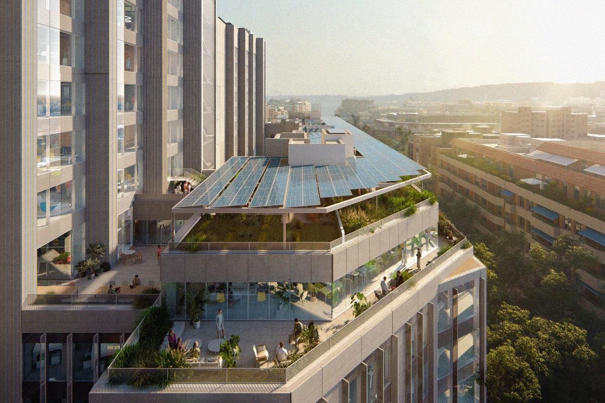 Imagen virtual de las terrazas de la planta 8ª, en el bloque de menos altura del edificio Estel.