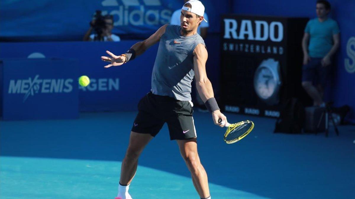 Nadal, durante el entrenamiento de hoy