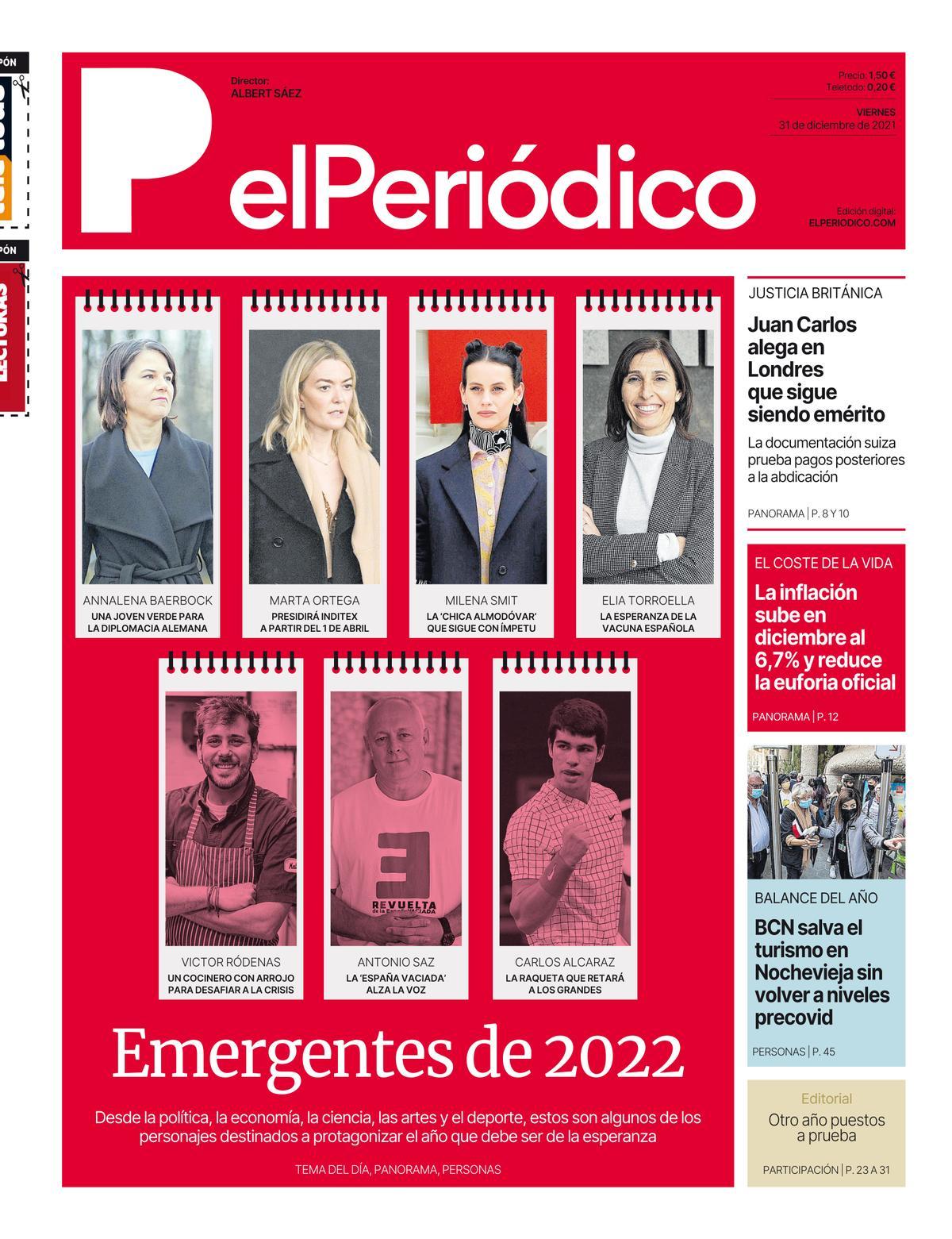 La portada d’EL PERIÓDICO del 31 de desembre del 2021