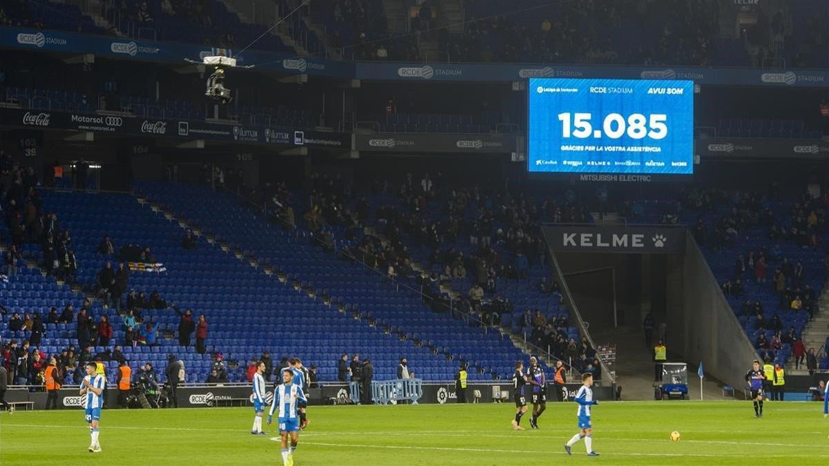 Un aspecto del RCDE Stadium durante el partido entre Espanyol y Leganés.