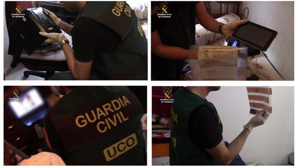 Guardia Civil incautándose de material de pornografía