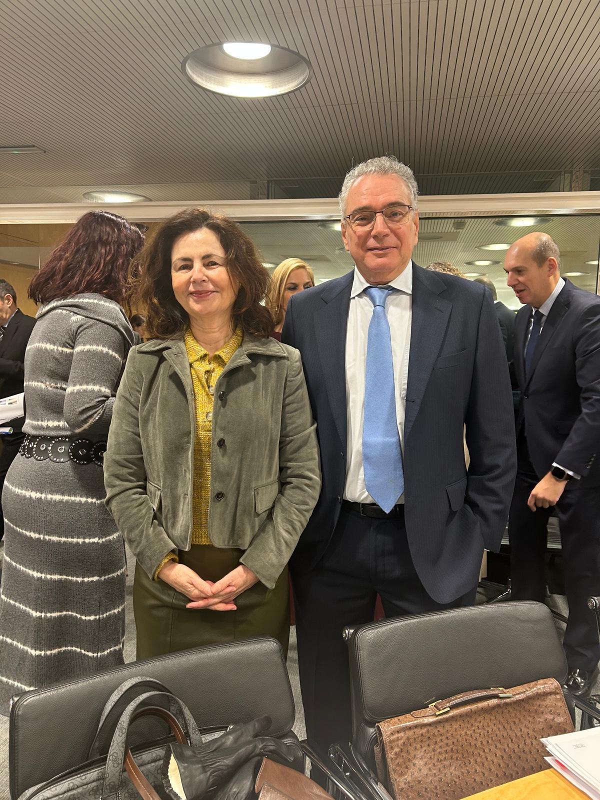 La consejera canaria de Hacienda, Matilde Asián, junto al viceconsejero del área, Gabriel Megías, este miércoles en el CPFF en Madrid.