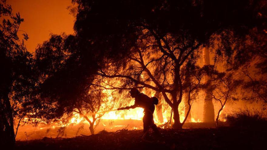 Los bomberos luchan contra un fuerte incendio en el sur de California
