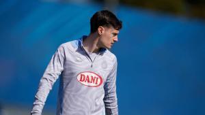 Pol Lozano, en un entrenamiento del Espanyol.