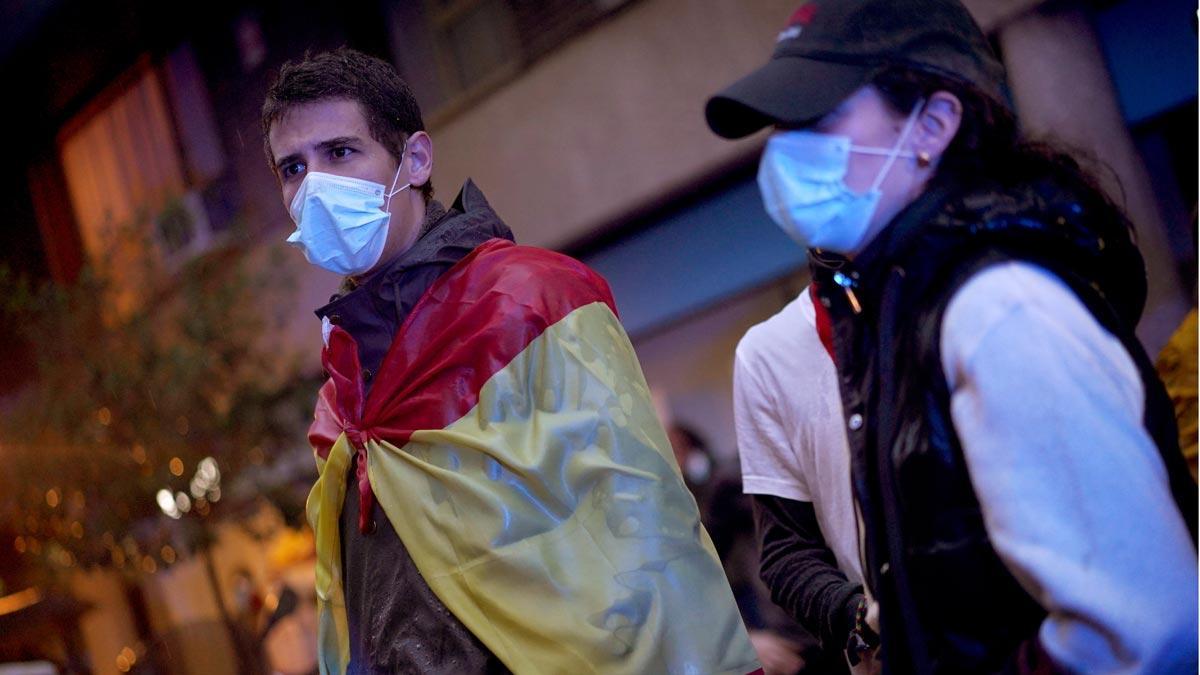 Protesta contra el Gobierno en la calle Núñez de Balboa, en Madrid.