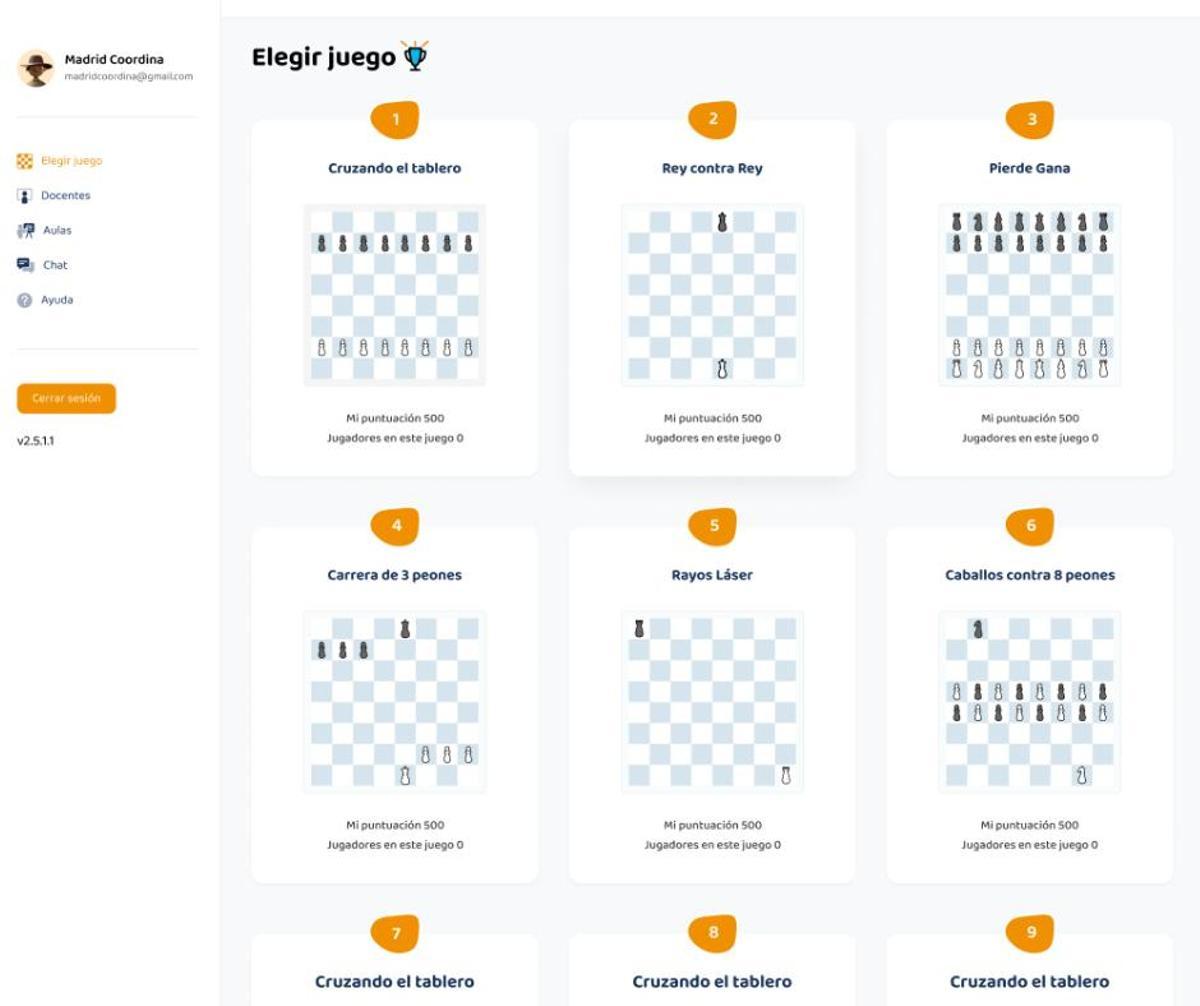 La plataforma de Chess for Edu, todavía en construcción