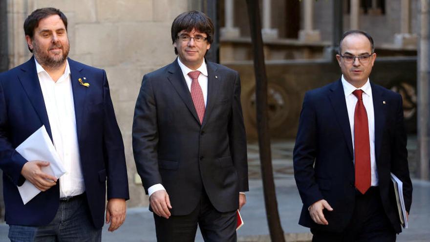 Oriol Junqueras, Carles Puigdemont i Jordi Turull, aquest dimarts.