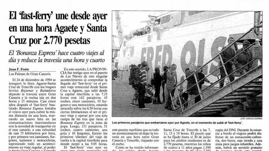 Artículo aparecido en LA PROVINCIA tras el viaje inaugural del Bonanza Express en 1999. Artículo aparecido en LA PROVINCIA tras el viaje inaugural del Bonanza Express en 1999.