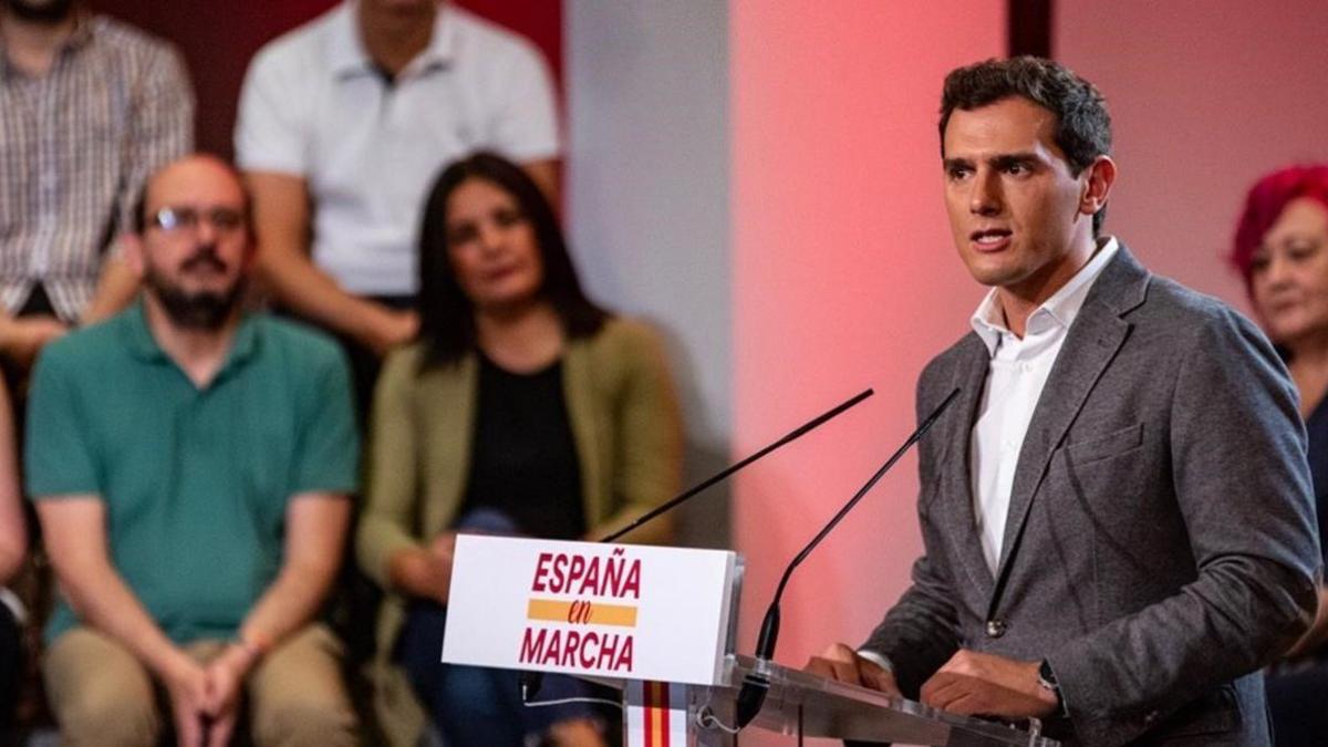 El presidente de Ciudadanos, Albert Rivera, en un acto electoral en Marid