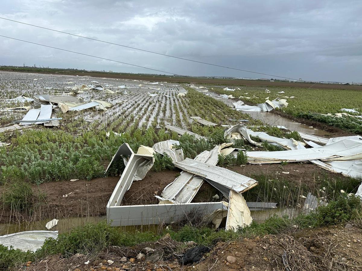 Fotogalería | Derrumbe de una nave agrícola en Coria del Río