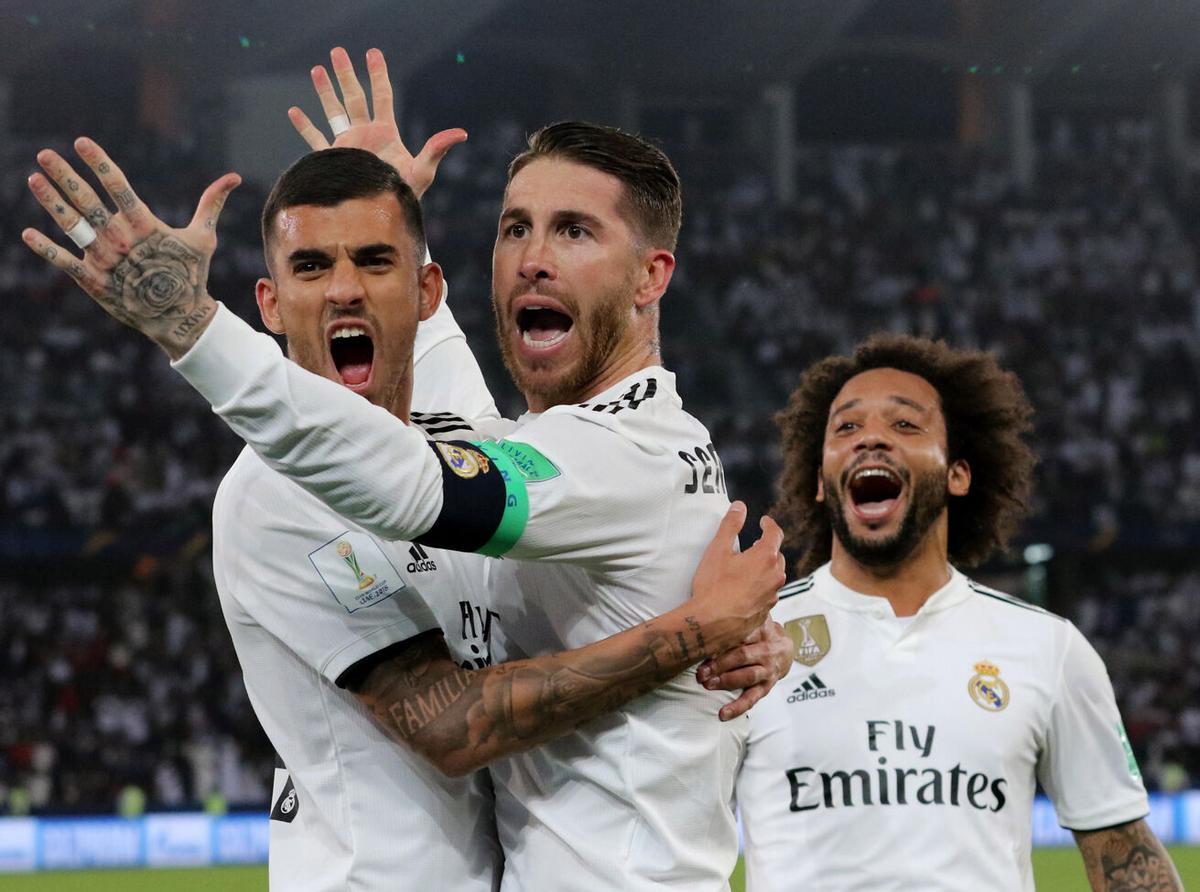 PARTIDO DE LA FINAL DEL MUNDIAL DE CLUBES DE LA FIFA, ENTRE EL REAL MADRID Y EL AL AIN. SERGIO RAMOS CELEBRA UN GOL. Al Ain (United Arab Emirates), 22/12/2018.- Sergio Ramos (C) of Real Madrid celebrates after scoring a goal during FIFA Club World Cup 2018 final match between Real Madrid and Al Ain FC in Abu Dhabi, United Arab Emirates, 22 December 2018. (Mundial de F˙tbol, Emiratos ¡rabes Unidos) EFE/EPA/MAHMOUD KHALED FIFA Club World Cup 2018. FUTBOL.