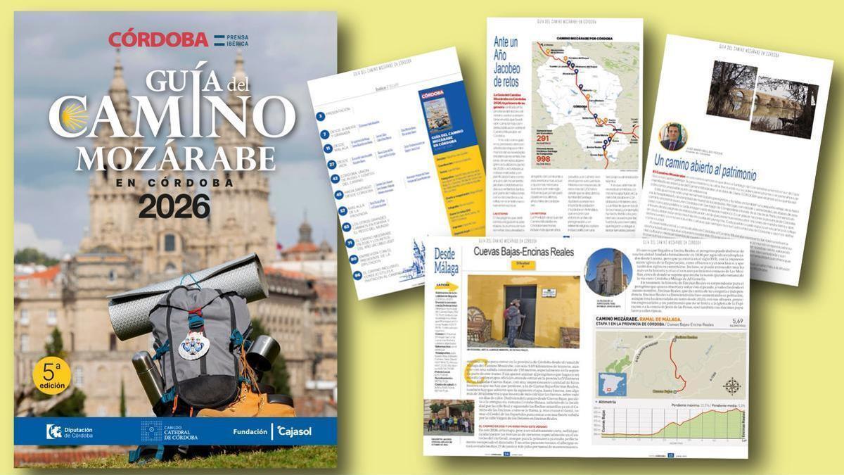 Portada y páginas interiores de la quinta edición de la 'Guía del Camino Mozárabe en Córdoba'.