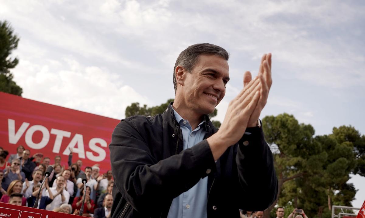 Mitin del PSOE para las próximas elecciones en el que ha intervenido Pedro Sánchez junto al secretario general del PSOE-Madrid Juan Lobato, y Reyes Maroto.