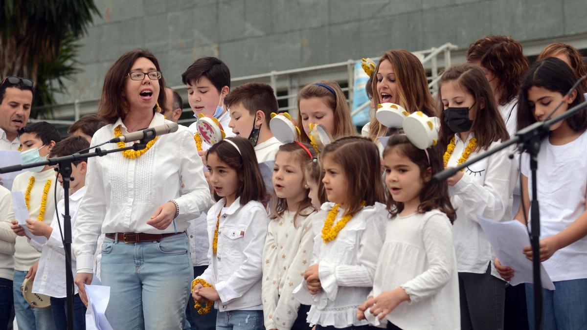 Los escolares vilagarcianos en plena actuación.