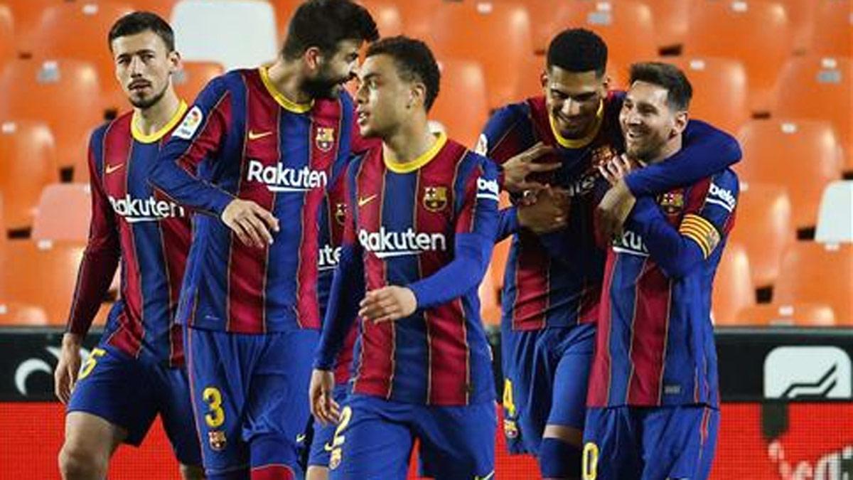 Así celebraba el Barça el tercer gol del equipo en Mestalla