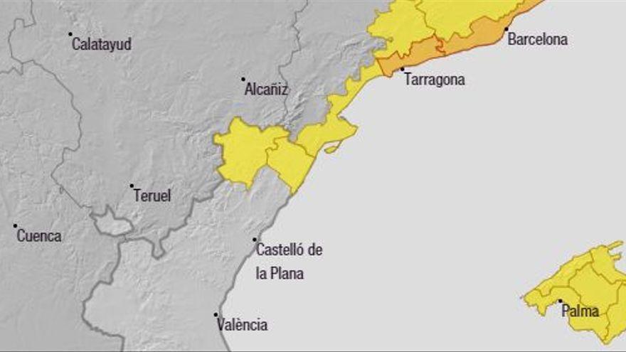 Mapa de niveles de riesgo de AEMET para este sábado.