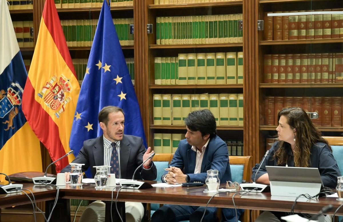 Mariano Hernández Zapata y Marcos Bergaz, en la Comisión de Transición Ecológica  del Parlamento de Canarias.