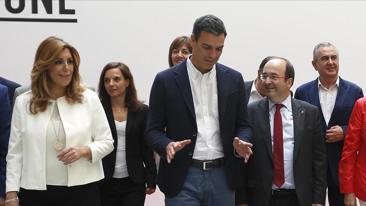 Susana Díaz, Pedro Sánchez y Miquel Iceta, en septiembre del 2015 en Madrid.